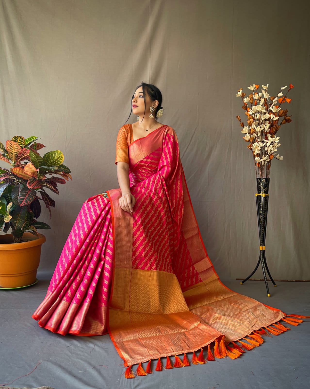 Banarasi Patola Sarees with Leheriya Gold Zari Weaves