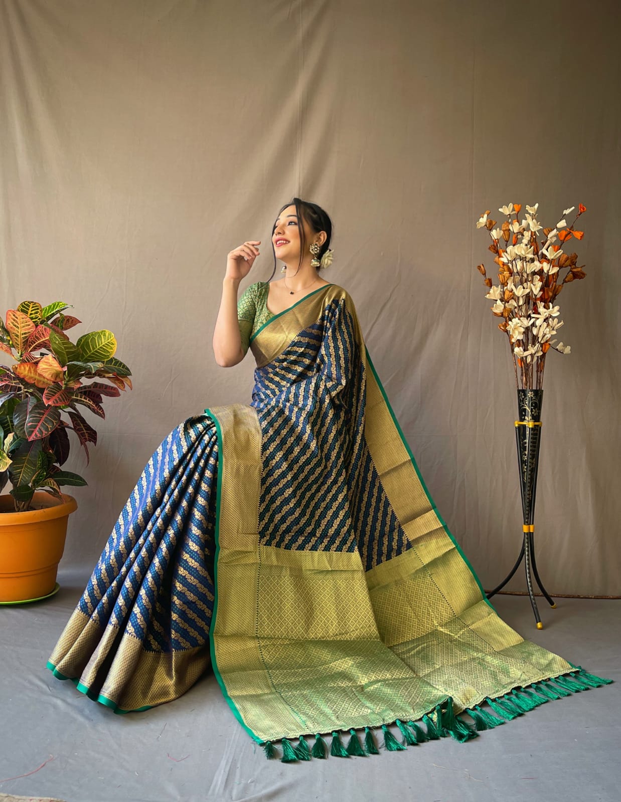 Banarasi Patola Sarees with Leheriya Gold Zari Weaves