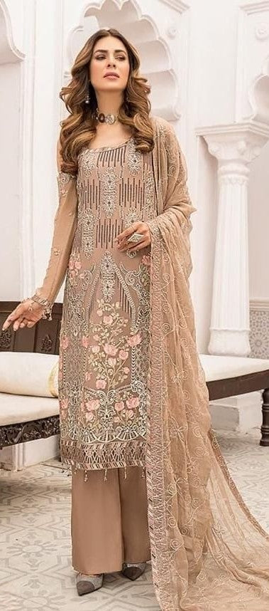 Peach Embroidery Sequence Georgette Suit