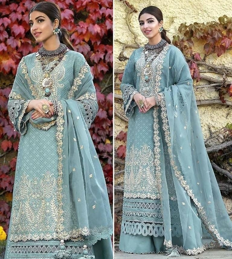 Beautiful Sky Blue Pakistani Style Georgette Unstitched Suit