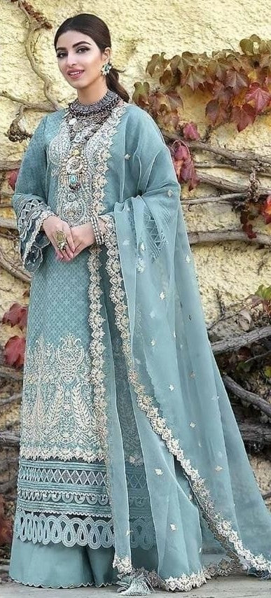 Beautiful Sky Blue Pakistani Style Georgette Unstitched Suit