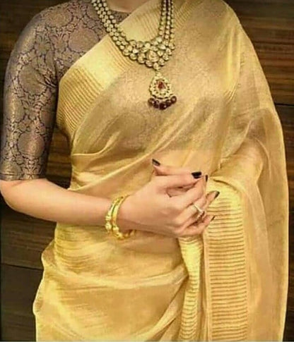 Golden Tissue Linen Saree