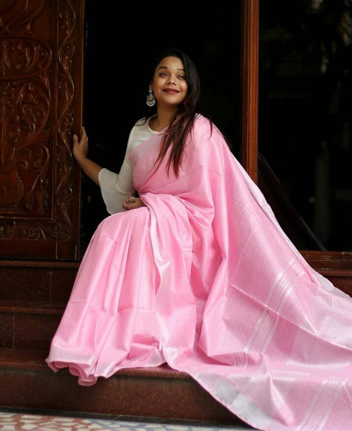 Pink Coloured Soft Cotton with Copper Zari woven Design Women Designer –  Royskart