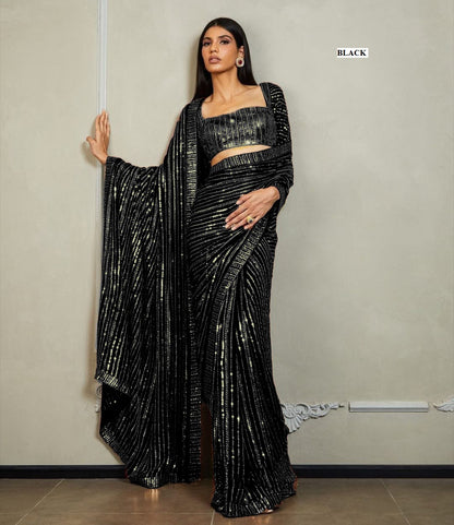 Georgette With All Over Sequence Embroidery Work Saree