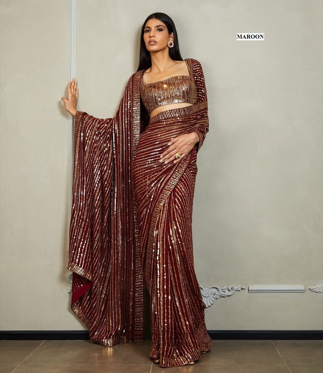 Georgette With All Over Sequence Embroidery Work Saree