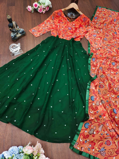 Beautiful Georgette Kalamkari Printed Gown With Duppatta