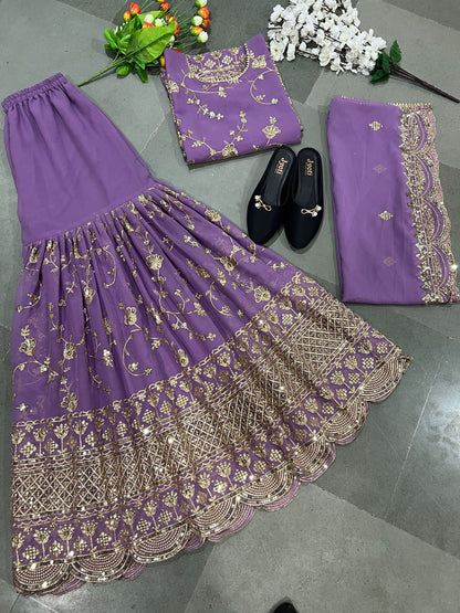 Designer Party Wear Top Plazzo and Dupatta with Heavy Embroidery