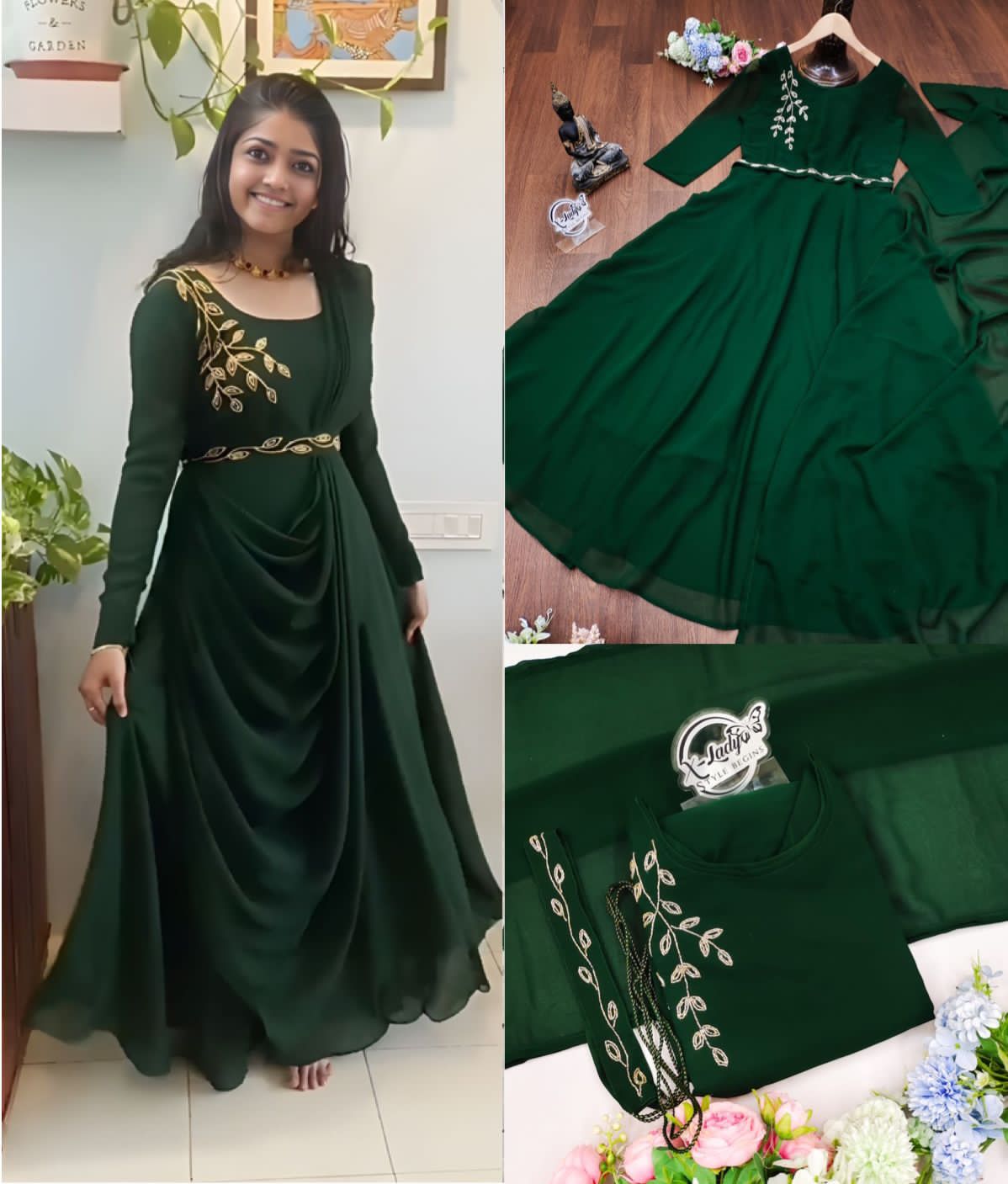 Pista Green Bridal Gown Design with Handwork, Cutdana, zarkan, thread –  urbandulhaniya