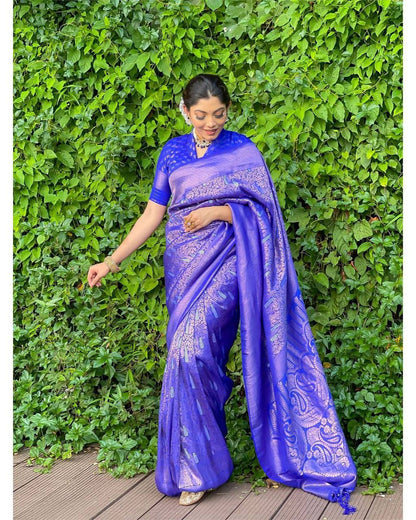 Violet Soft Lichi Silk Saree With Jaquard Border