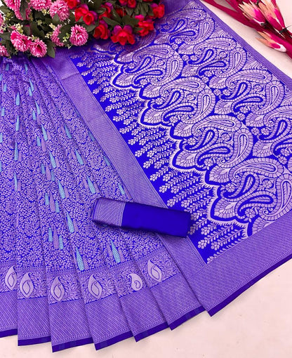 Violet Soft Lichi Silk Saree With Jaquard Border