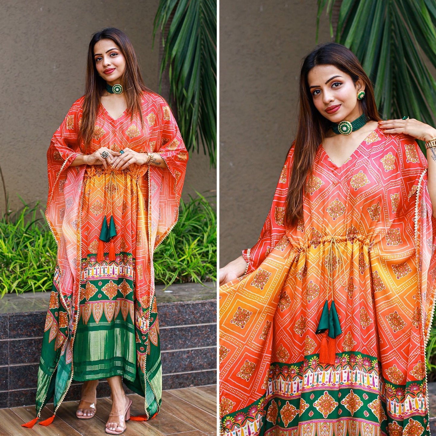 Gaji Kaftan Highlighted With Bandhani Digital Print