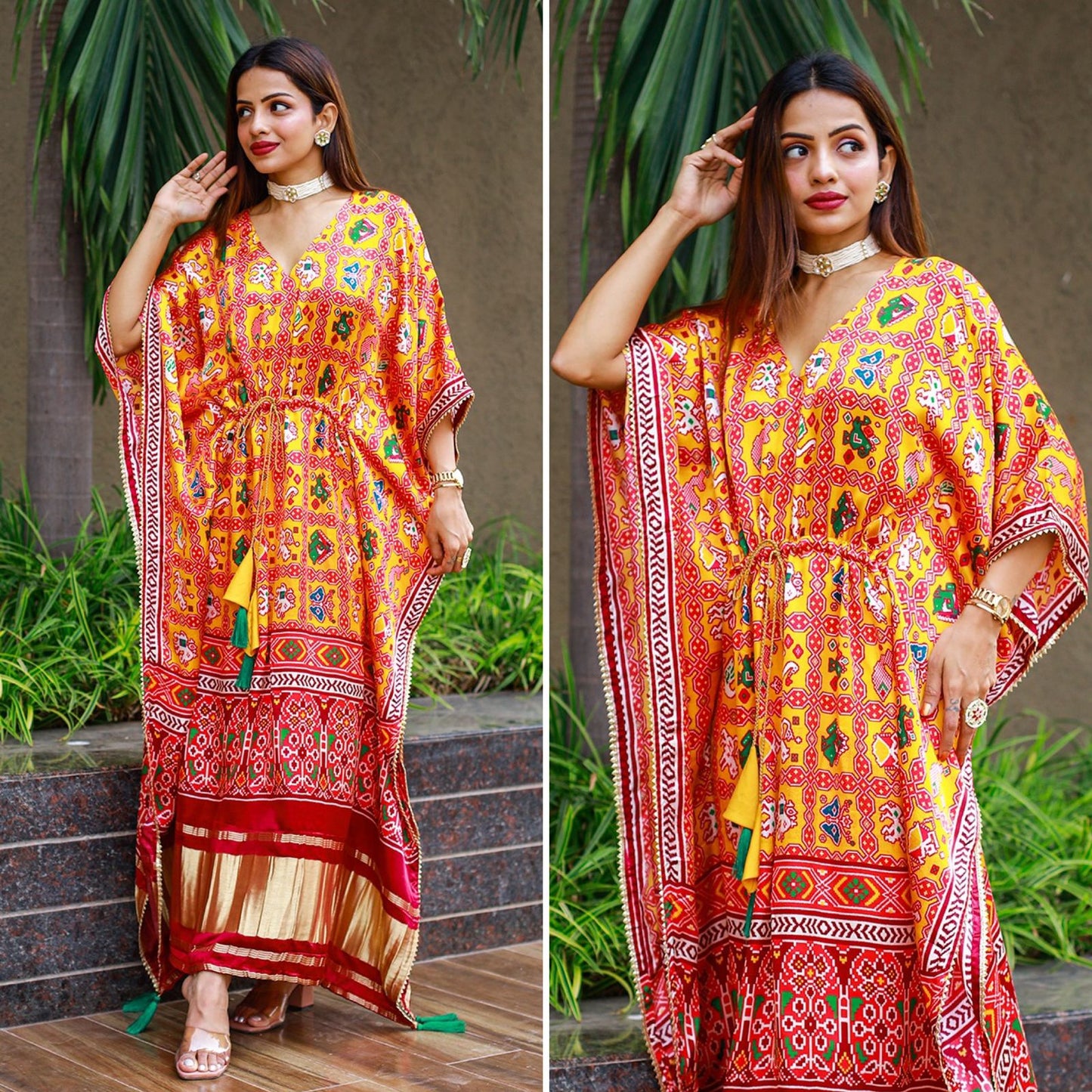 Gaji Kaftan Highlighted With Bandhani Digital Print