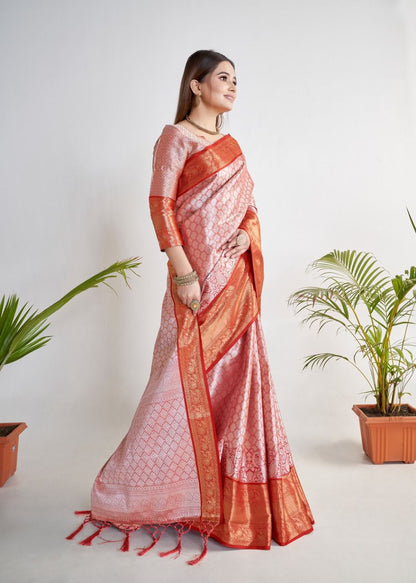 Banarasi Tissue Silk Saree With Nice Gold Zari Embosse And Rich Tissue Weaving Palllu