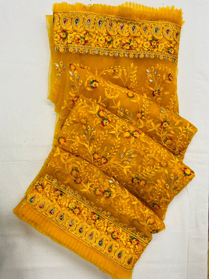 Net Saree With Embroidery Work With Viscose Thread