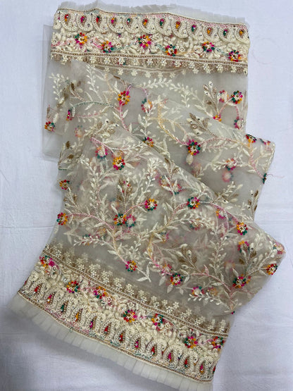 Net Saree With Embroidery Work With Viscose Thread