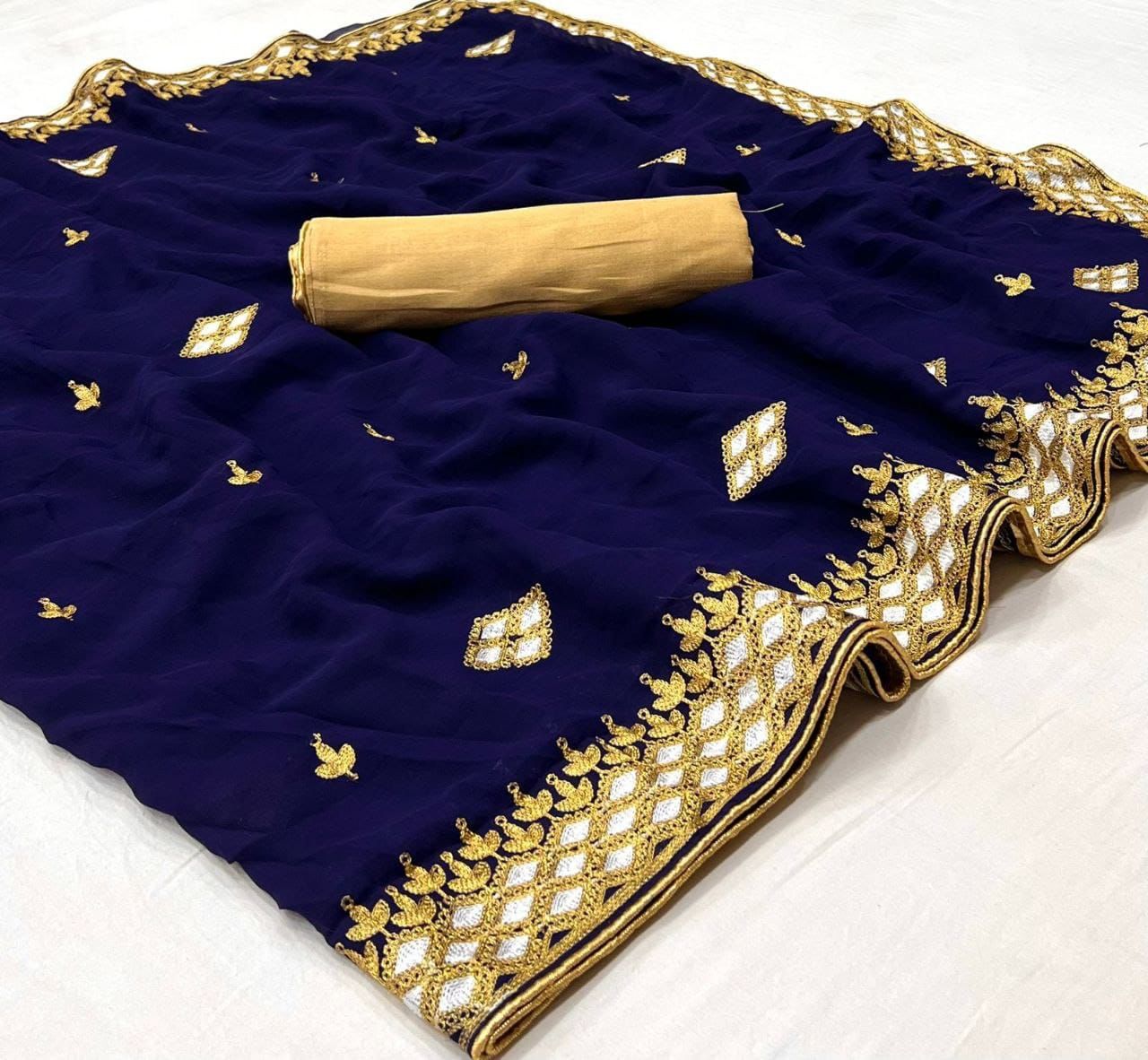 Soft Georgette Saree With Embroidery Work Butti And Lace