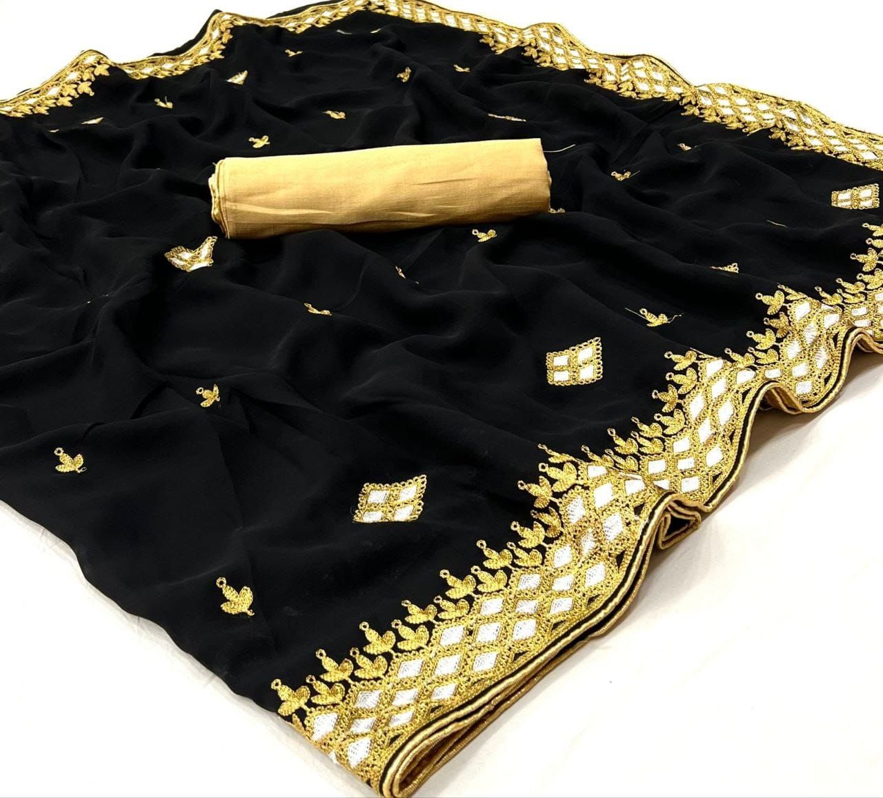 Soft Georgette Saree With Embroidery Work Butti And Lace