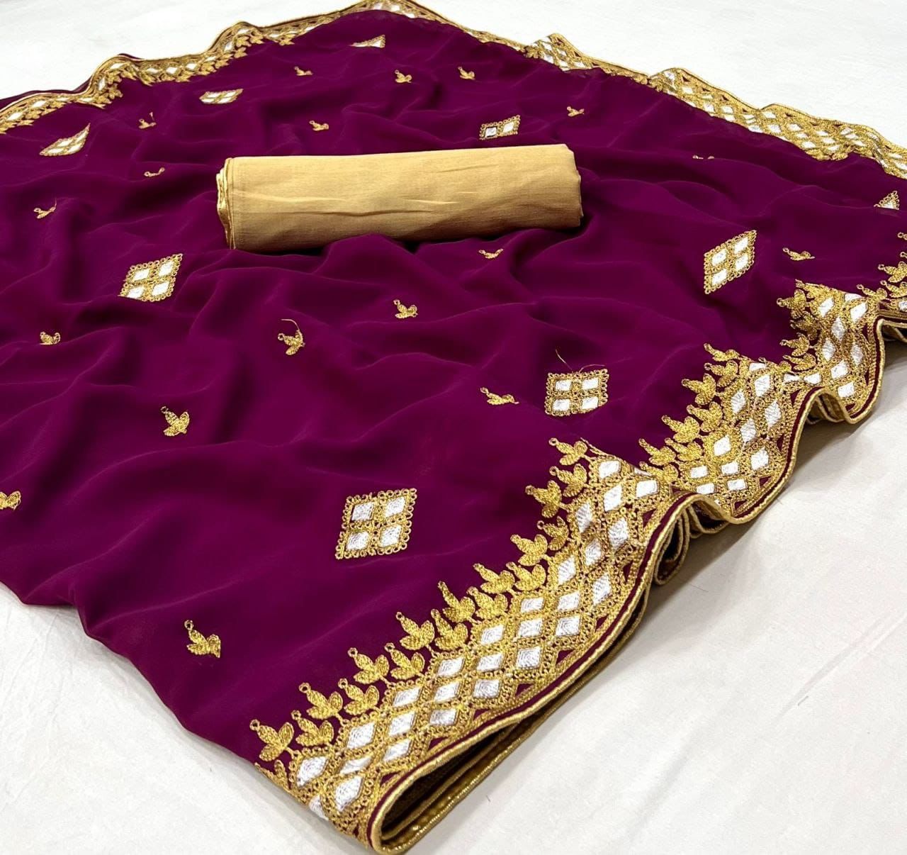 Soft Georgette Saree With Embroidery Work Butti And Lace