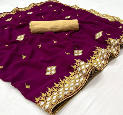 Soft Georgette Saree With Embroidery Work Butti And Lace