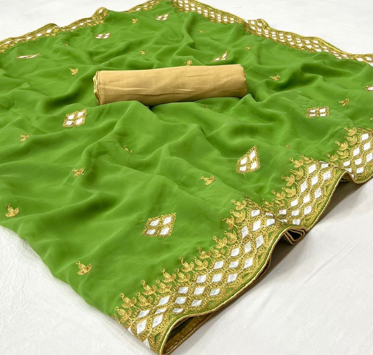 Soft Georgette Saree With Embroidery Work Butti And Lace