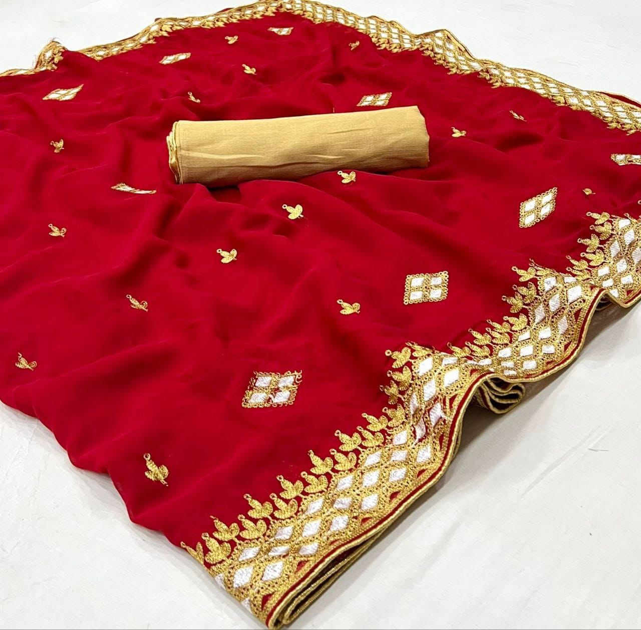 Soft Georgette Saree With Embroidery Work Butti And Lace