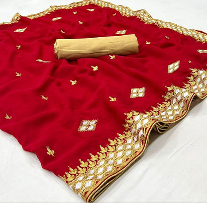 Soft Georgette Saree With Embroidery Work Butti And Lace