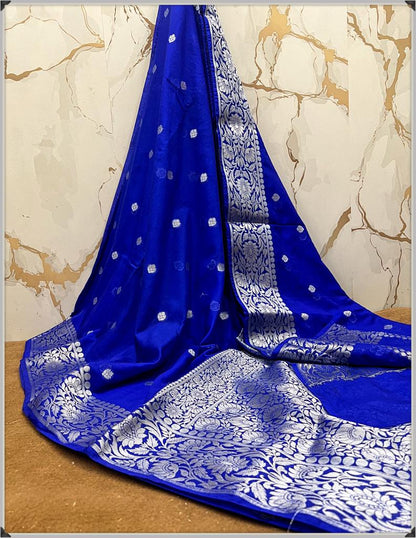 Soft Georgette Silk Saree With Silver Zari Butta and Border