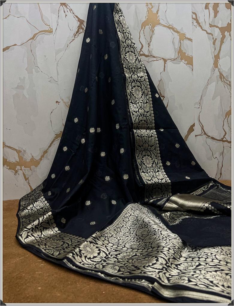 Soft Georgette Silk Saree With Silver Zari Butta and Border