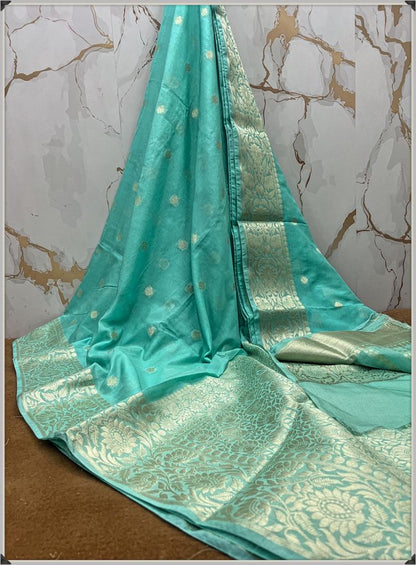 Soft Georgette Silk Saree With Silver Zari Butta and Border