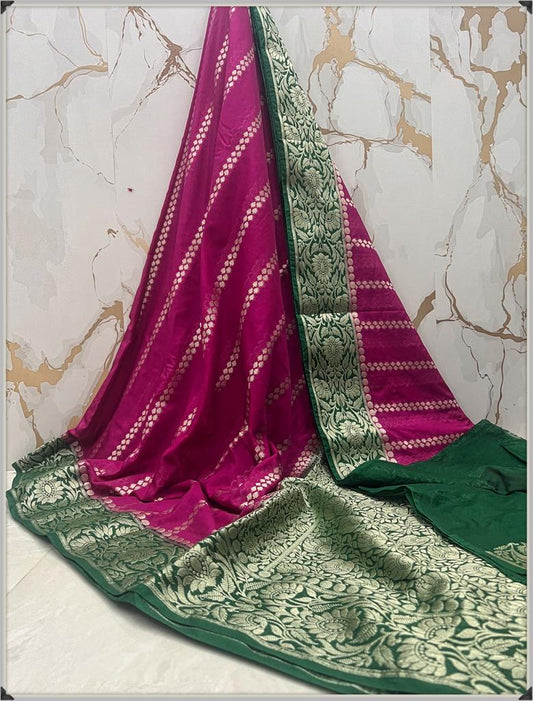 Georgette Katan Banarasi Silk Saree With Zaro Work and Line Sequence