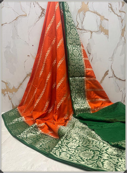 Georgette Katan Banarasi Silk Saree With Zaro Work and Line Sequence