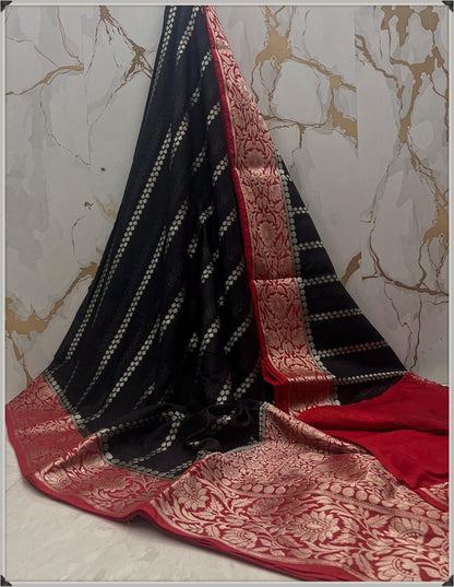 Georgette Katan Banarasi Silk Saree With Zaro Work and Line Sequence