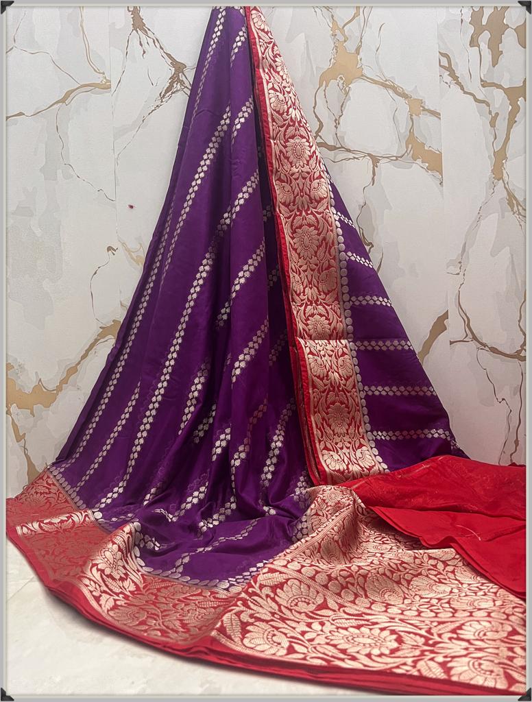 Georgette Katan Banarasi Silk Saree With Zaro Work and Line Sequence