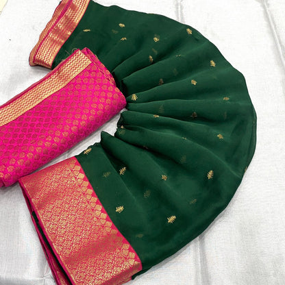 Chiffon Saree With Small Butta and Contrast Silk Blouse