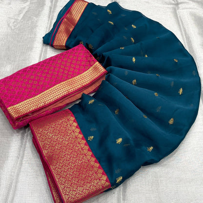 Chiffon Saree With Small Butta and Contrast Silk Blouse