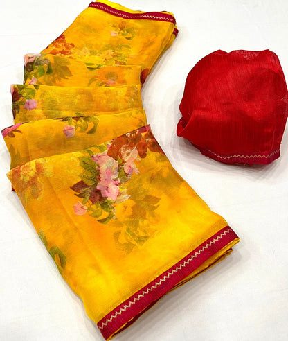 Soft Chiffon Saree With Fancy Lace Border and Blouse