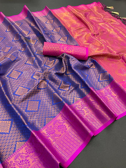 Soft Lichi Banarasi Silk Saree With Copper Zari Jacquard Weaving