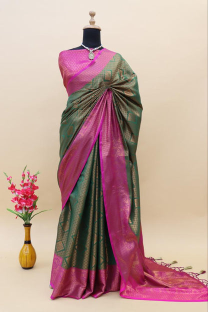 Soft Lichi Banarasi Silk Saree With Copper Zari Jacquard Weaving