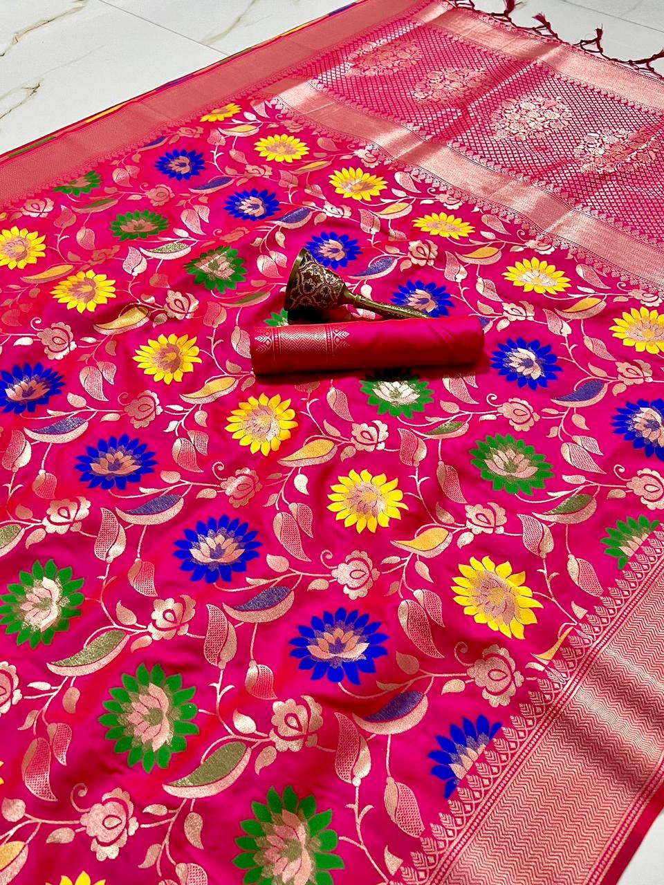 Heavy Soft Banarsi Silk Saree With Minakari Zari Weaving