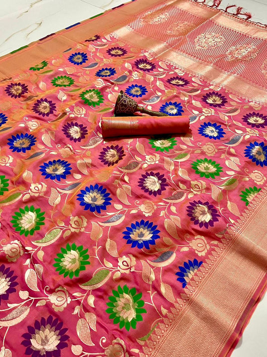 Heavy Soft Banarsi Silk Saree With Minakari Zari Weaving