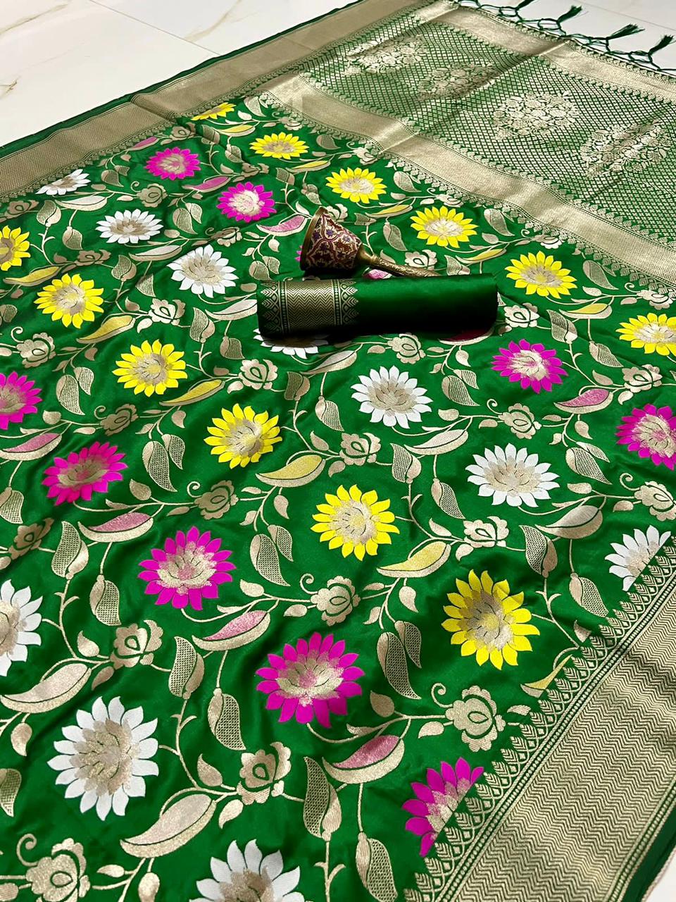 Heavy Soft Banarsi Silk Saree With Minakari Zari Weaving