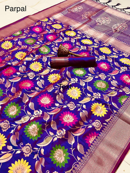 Heavy Soft Banarsi Silk Saree With Minakari Zari Weaving