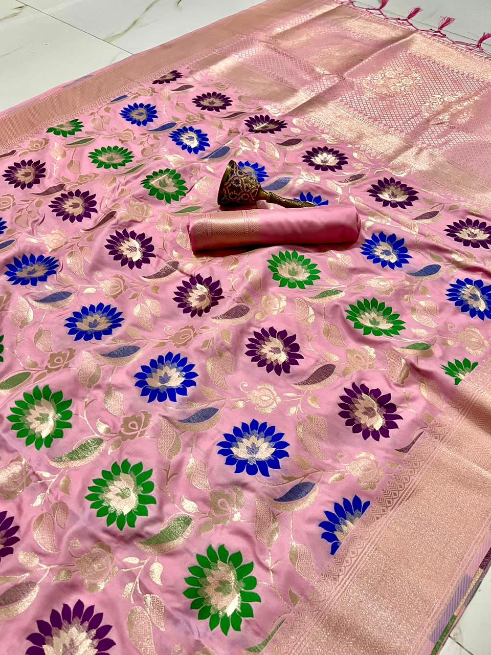 Heavy Soft Banarsi Silk Saree With Minakari Zari Weaving