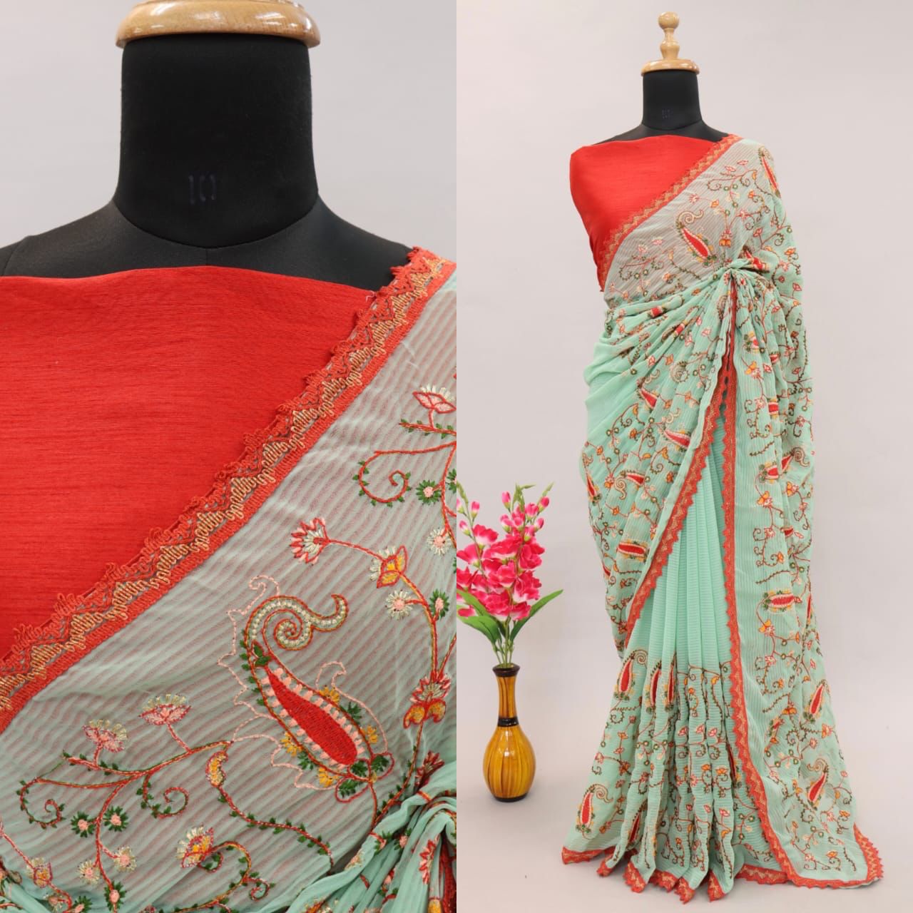 Soft Georgette Saree With Viscose Embroidery Work Of Multicolor Thread