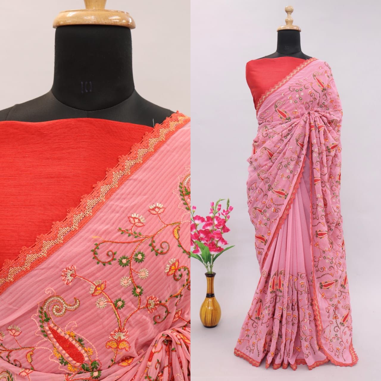 Soft Georgette Saree With Viscose Embroidery Work Of Multicolor Thread