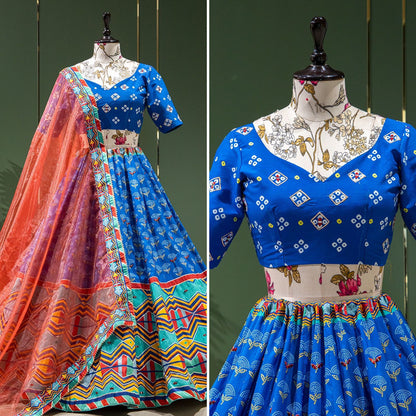 Silk Printed Lehenga Choli With Beautiful Net Dupatta and Mirror Work