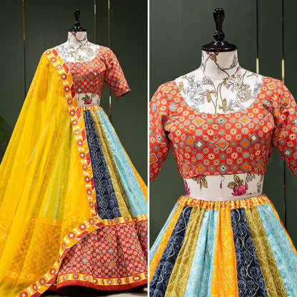 Silk Printed Lehenga Choli With Beautiful Net Dupatta and Mirror Work