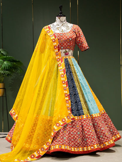 Silk Printed Lehenga Choli With Beautiful Net Dupatta and Mirror Work