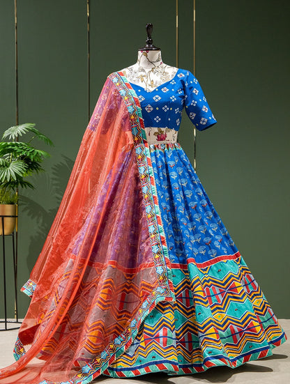 Silk Printed Lehenga Choli With Beautiful Net Dupatta and Mirror Work