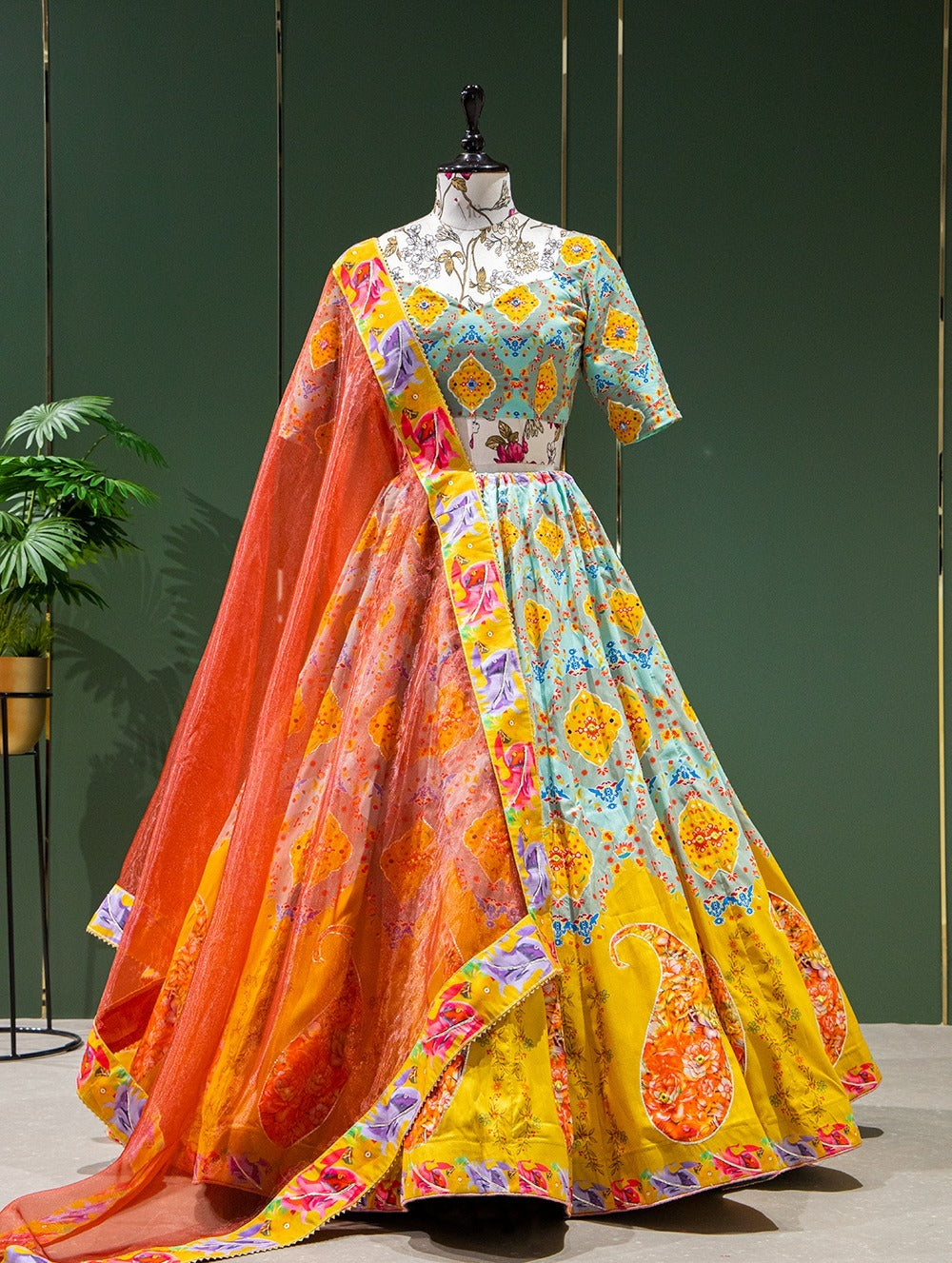 Silk Printed Lehenga Choli With Beautiful Net Dupatta and Mirror Work